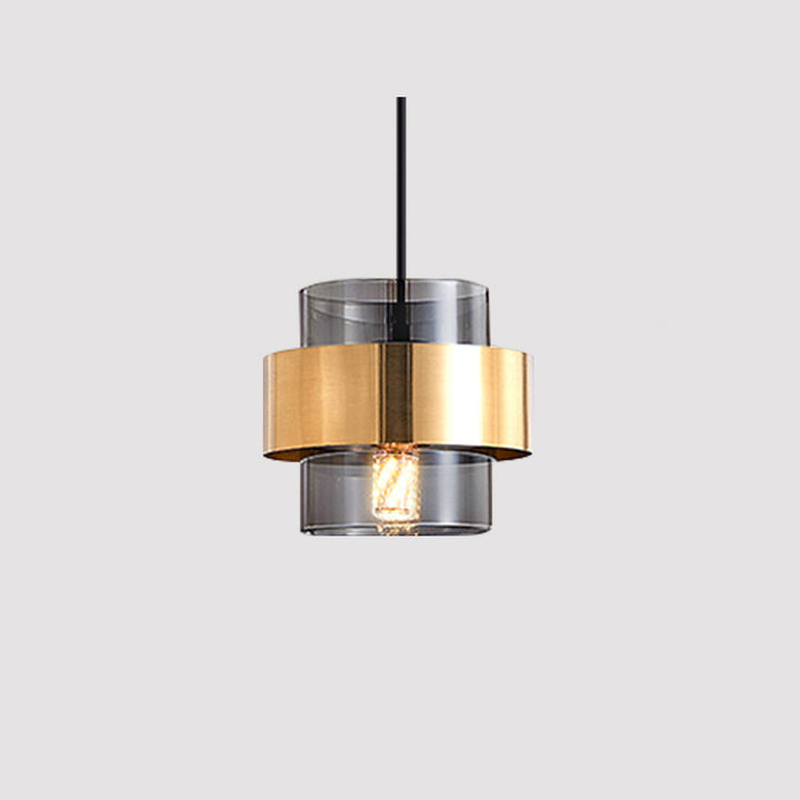 Cylindre en verre et fer scandinave contemporain, suspension à 1 lumière pour chevet 