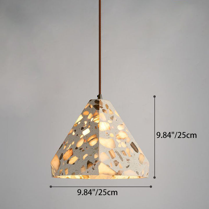 Zeitgenössisches nordisches Aluminium-Holz-Terrazzo-Transluzentes Kegelstumpfzylinder 1-Licht-Pendelleuchte für das Bett 