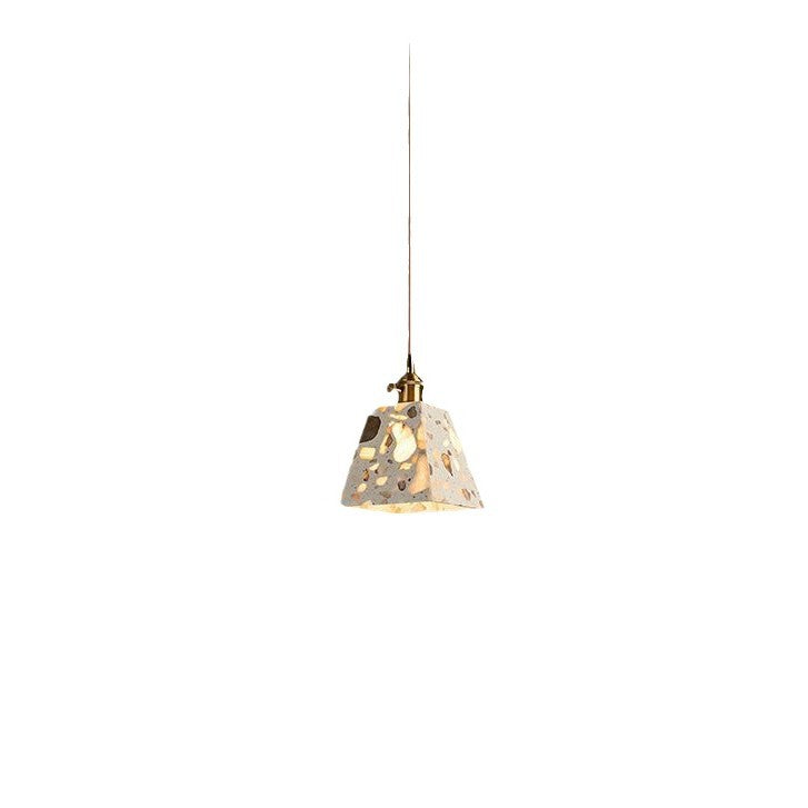 Zeitgenössisches nordisches Aluminium-Holz-Terrazzo-Transluzentes Kegelstumpfzylinder 1-Licht-Pendelleuchte für das Bett 