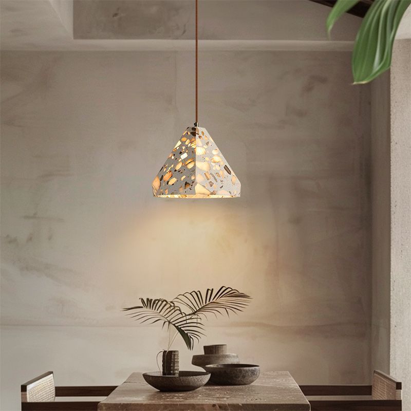 Zeitgenössisches nordisches Aluminium-Holz-Terrazzo-Transluzentes Kegelstumpfzylinder 1-Licht-Pendelleuchte für das Bett 