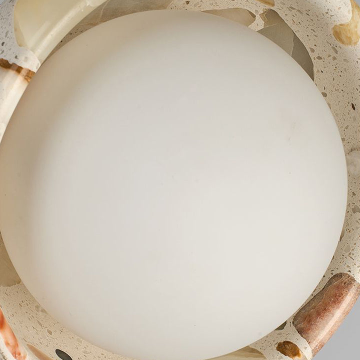 Zeitgenössisches nordisches Aluminium-Holz-Terrazzo-Transluzentes Kegelstumpfzylinder 1-Licht-Pendelleuchte für das Bett 