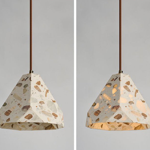 Zeitgenössisches nordisches Aluminium-Holz-Terrazzo-Transluzentes Kegelstumpfzylinder 1-Licht-Pendelleuchte für das Bett 