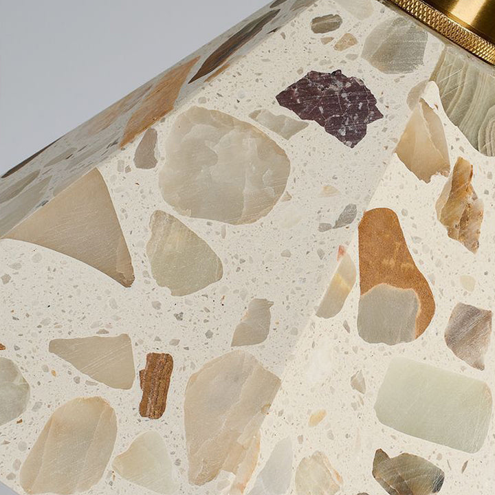 Zeitgenössisches nordisches Aluminium-Holz-Terrazzo-Transluzentes Kegelstumpfzylinder 1-Licht-Pendelleuchte für das Bett 