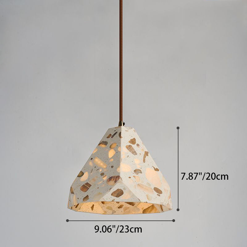 Zeitgenössisches nordisches Aluminium-Holz-Terrazzo-Transluzentes Kegelstumpfzylinder 1-Licht-Pendelleuchte für das Bett 
