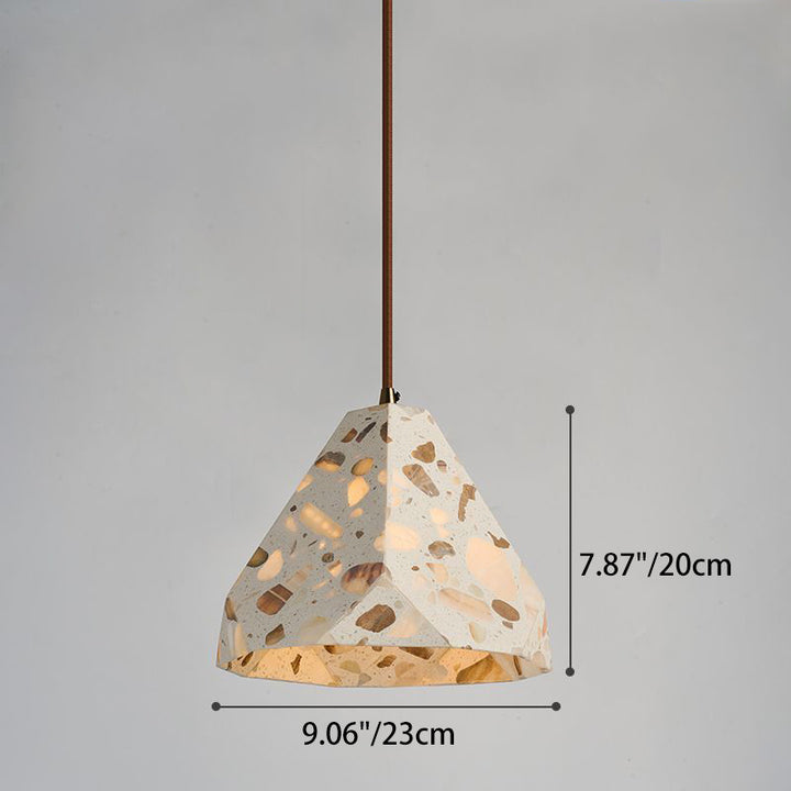 Zeitgenössisches nordisches Aluminium-Holz-Terrazzo-Transluzentes Kegelstumpfzylinder 1-Licht-Pendelleuchte für das Bett 