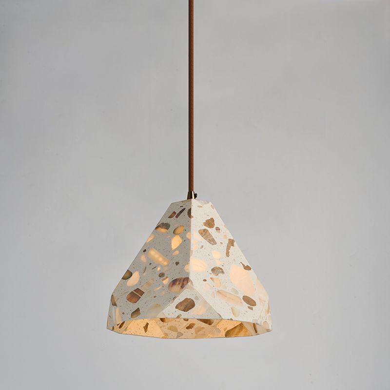 Zeitgenössisches nordisches Aluminium-Holz-Terrazzo-Transluzentes Kegelstumpfzylinder 1-Licht-Pendelleuchte für das Bett 