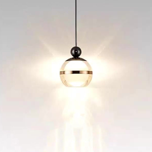 Zeitgenössische nordische Eisen-Aluminium-Acryl-Glaskugel hebbare LED-Pendelleuchte für das Bett 