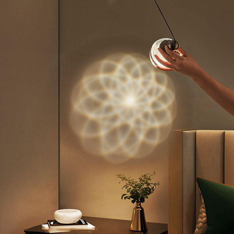 Zeitgenössische nordische Eisen-Aluminium-Acryl-Glaskugel hebbare LED-Pendelleuchte für das Bett 