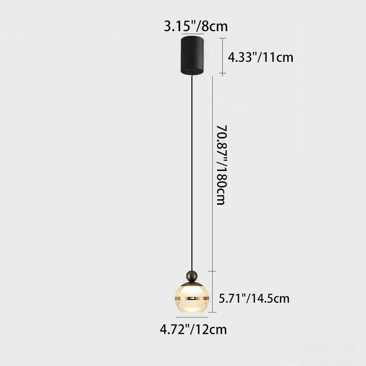 Zeitgenössische nordische Eisen-Aluminium-Acryl-Glaskugel hebbare LED-Pendelleuchte für das Bett 