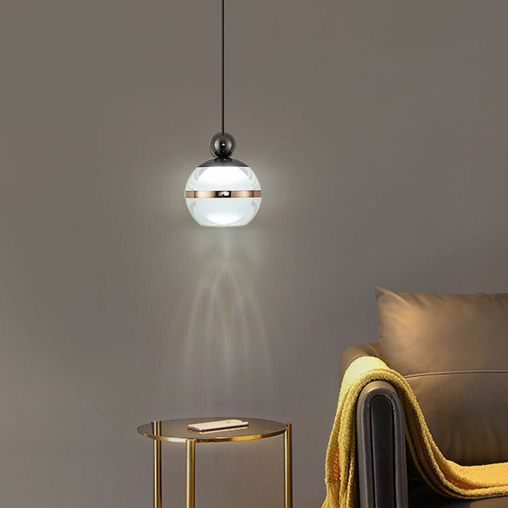 Zeitgenössische nordische Eisen-Aluminium-Acryl-Glaskugel hebbare LED-Pendelleuchte für das Bett 