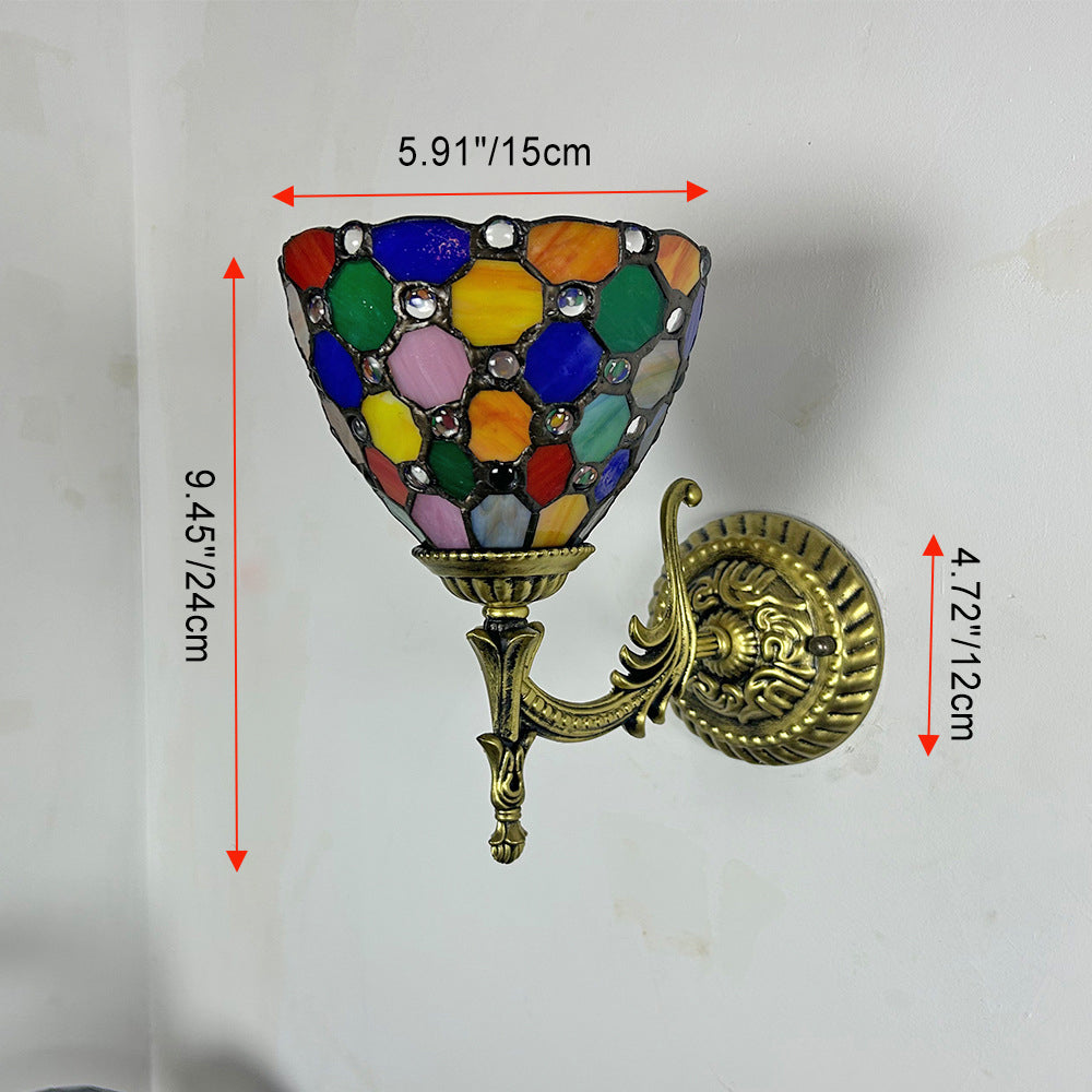 Applique murale 1 lumière en verre Tiffany traditionnel en alliage de zinc avec perles en pétales pour couloir 