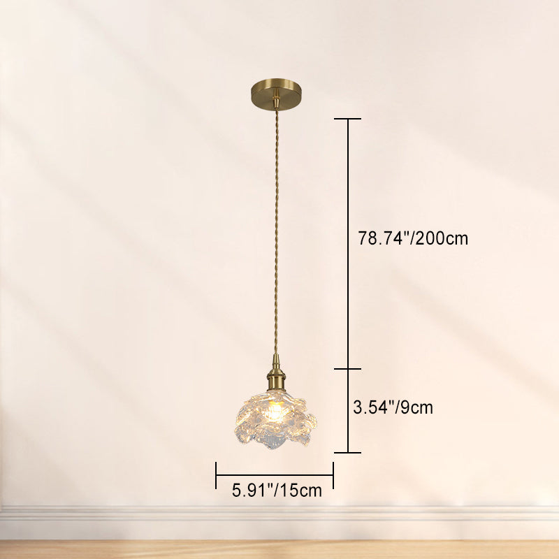 Traditional French Copper Glass Floral Rose Petal 1-Light Pendant Light For Dining Room