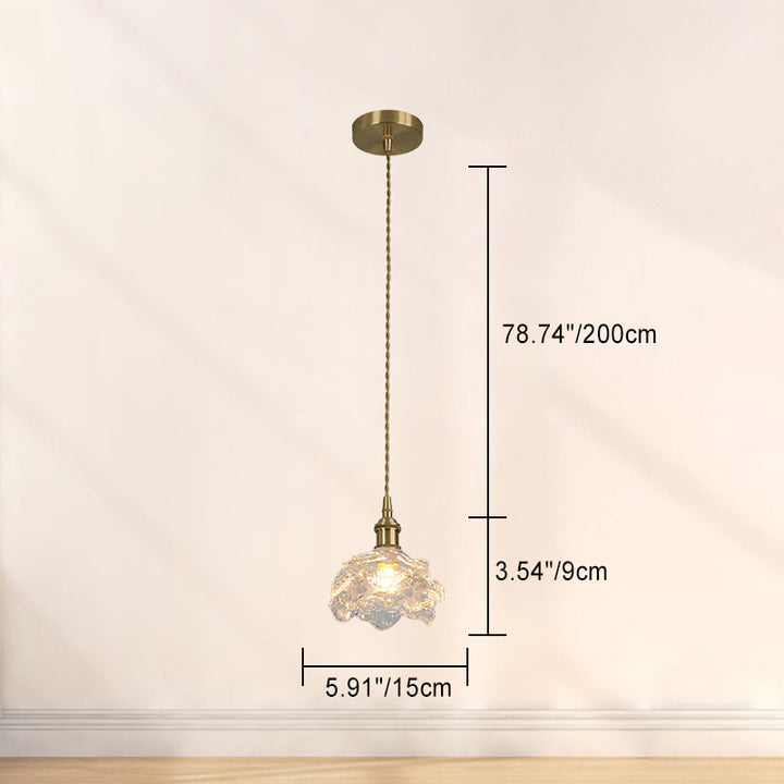 Traditional French Copper Glass Floral Rose Petal 1-Light Pendant Light For Dining Room