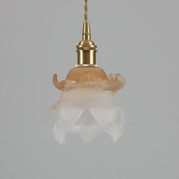 Traditional French Copper Glass Floral Rose Petal 1-Light Pendant Light For Dining Room