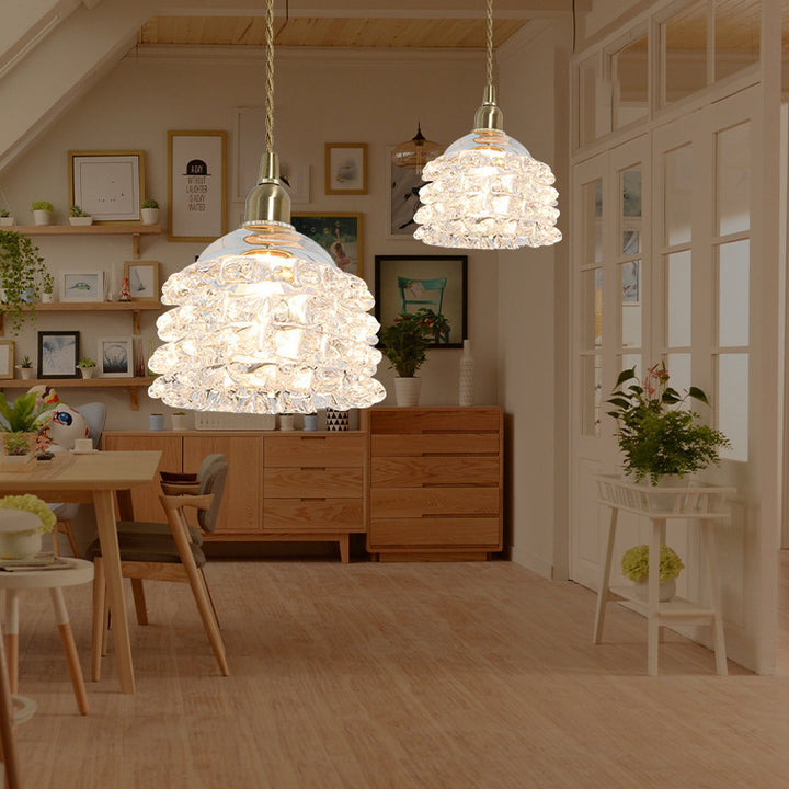 Traditional French Copper Glass Floral Rose Petal 1-Light Pendant Light For Dining Room