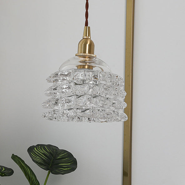 Traditional French Copper Glass Floral Rose Petal 1-Light Pendant Light For Dining Room