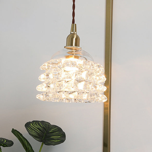 Traditional French Copper Glass Floral Rose Petal 1-Light Pendant Light For Dining Room