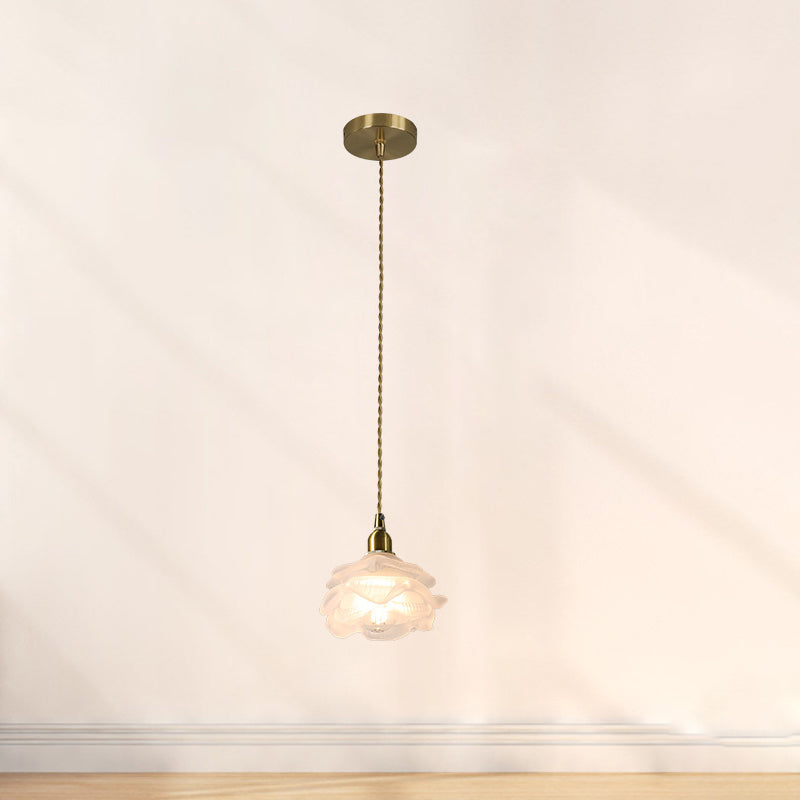 Traditional French Copper Glass Floral Rose Petal 1-Light Pendant Light For Dining Room