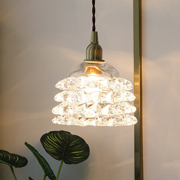 Traditional French Copper Glass Floral Rose Petal 1-Light Pendant Light For Dining Room