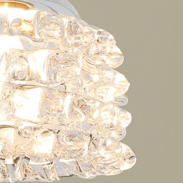 Traditional French Copper Glass Floral Rose Petal 1-Light Pendant Light For Dining Room