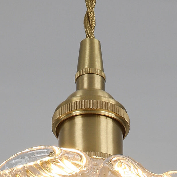 Traditional French Copper Glass Floral Rose Petal 1-Light Pendant Light For Dining Room