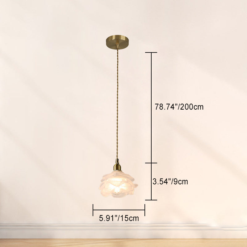 Traditional French Copper Glass Floral Rose Petal 1-Light Pendant Light For Dining Room
