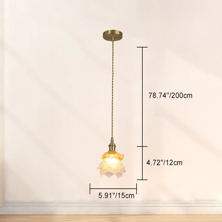Traditional French Copper Glass Floral Rose Petal 1-Light Pendant Light For Dining Room