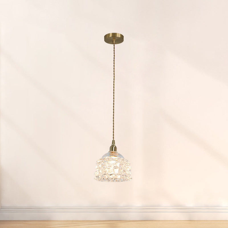 Traditional French Copper Glass Floral Rose Petal 1-Light Pendant Light For Dining Room