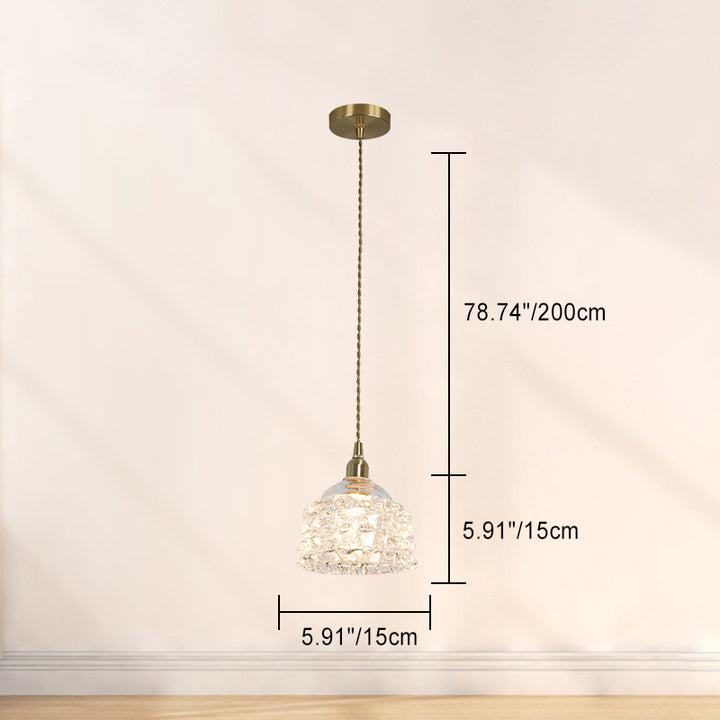 Traditional French Copper Glass Floral Rose Petal 1-Light Pendant Light For Dining Room