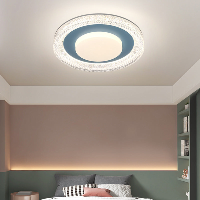 Luz de techo empotrada LED en forma de pastilla redonda de hierro, plástico y acrílico escandinavo contemporáneo para dormitorio 