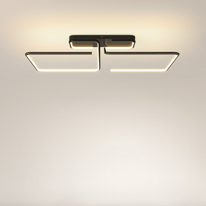 Modern Simplicity Iron Aluminum Silica Rectangular Geometric Line LED Semi-Flush Mount Ceiling Light For Living Room
