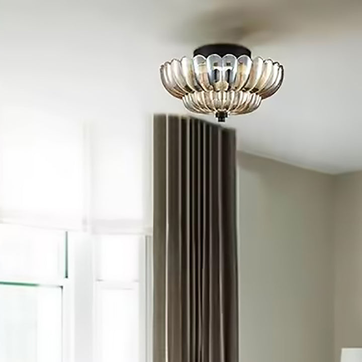 Plafonnier semi-encastré à 3 lumières en forme de pétales floraux en verre et fer rétro contemporain pour couloir 