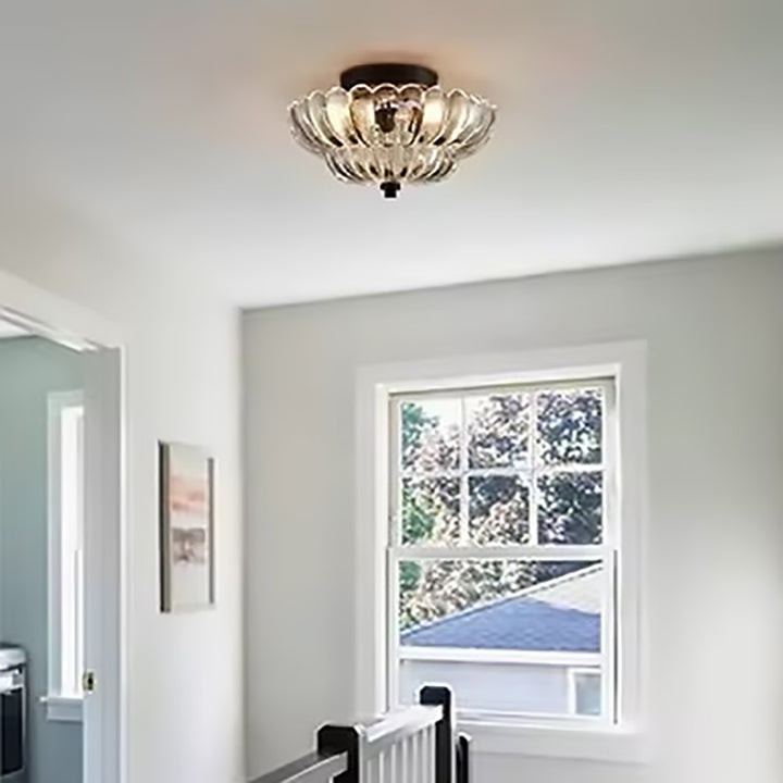 Plafonnier semi-encastré à 3 lumières en forme de pétales floraux en verre et fer rétro contemporain pour couloir 