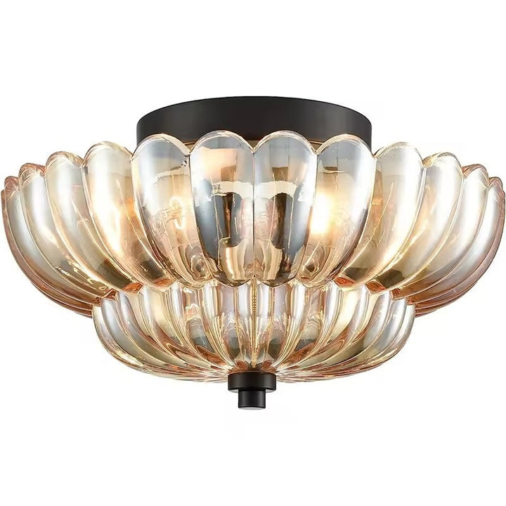 Plafonnier semi-encastré à 3 lumières en forme de pétales floraux en verre et fer rétro contemporain pour couloir 