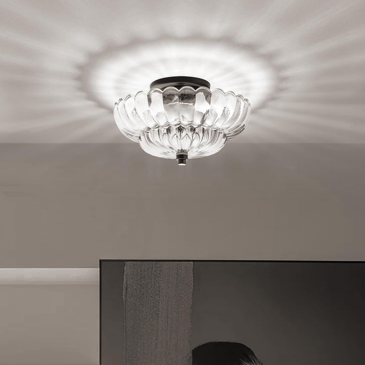 Plafonnier semi-encastré à 3 lumières en forme de pétales floraux en verre et fer rétro contemporain pour couloir 