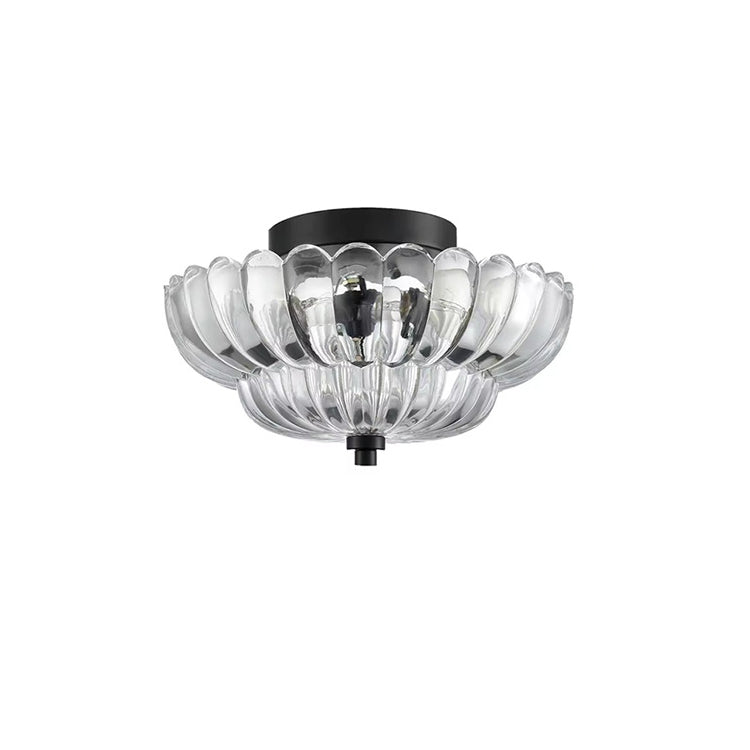 Plafonnier semi-encastré à 3 lumières en forme de pétales floraux en verre et fer rétro contemporain pour couloir 