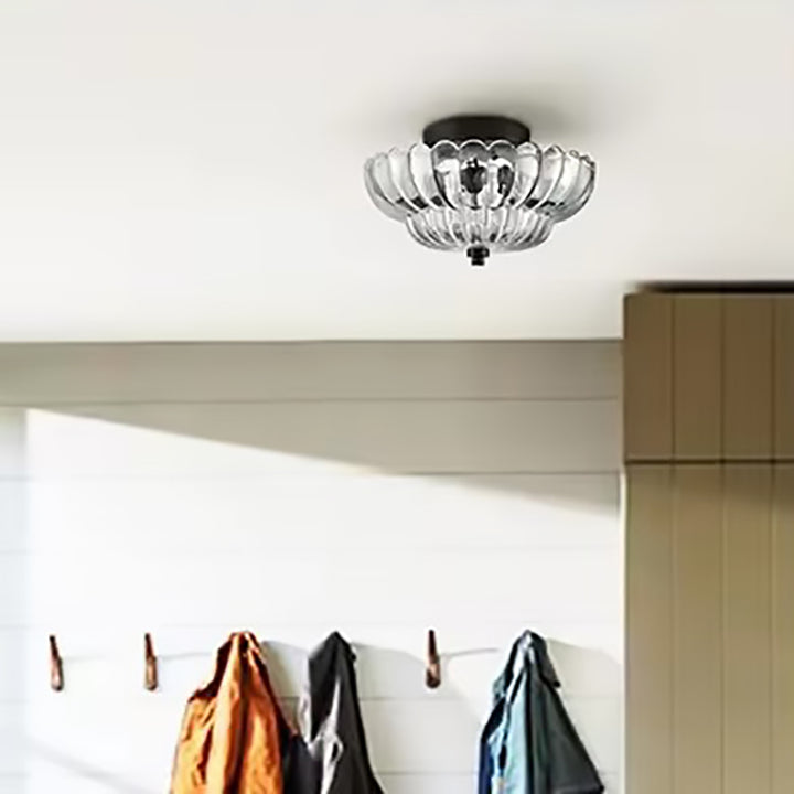 Plafonnier semi-encastré à 3 lumières en forme de pétales floraux en verre et fer rétro contemporain pour couloir 