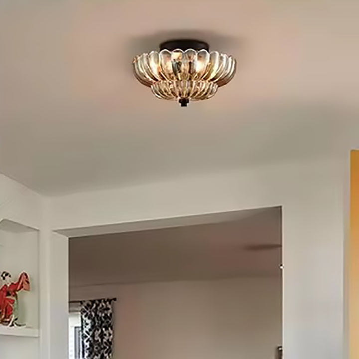 Plafonnier semi-encastré à 3 lumières en forme de pétales floraux en verre et fer rétro contemporain pour couloir 