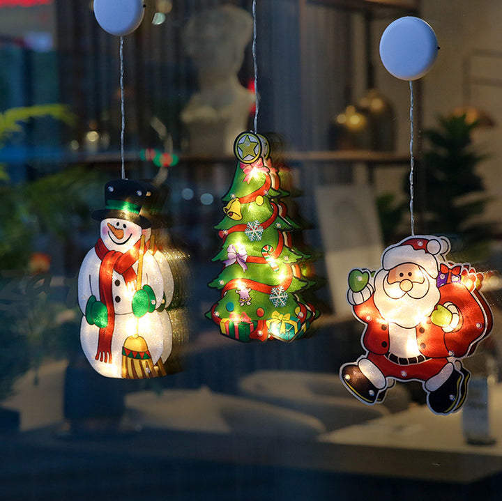Moderne Art Deco Wasserdichte Batterie PVC Weihnachtsbaum Weihnachtsmann Rentier Dekoration Saugnapf LED Wandleuchte Für Unterhaltungsraum 