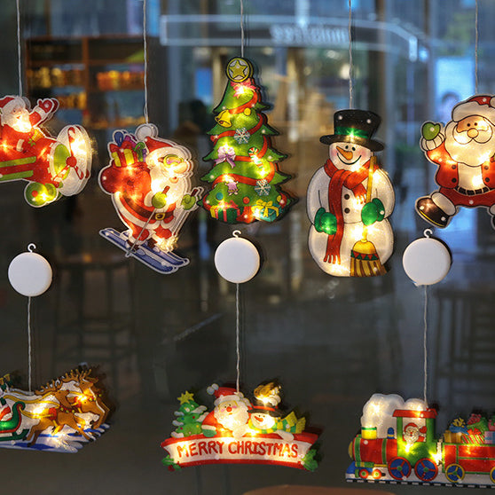 Moderne Art Deco Wasserdichte Batterie PVC Weihnachtsbaum Weihnachtsmann Rentier Dekoration Saugnapf LED Wandleuchte Für Unterhaltungsraum 
