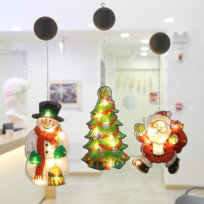 Moderne Art Deco Wasserdichte Batterie PVC Weihnachtsbaum Weihnachtsmann Rentier Dekoration Saugnapf LED Wandleuchte Für Unterhaltungsraum 
