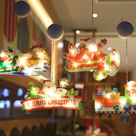 Moderne Art Deco Wasserdichte Batterie PVC Weihnachtsbaum Weihnachtsmann Rentier Dekoration Saugnapf LED Wandleuchte Für Unterhaltungsraum 