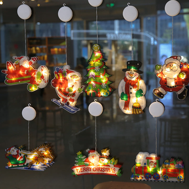 Moderne Art Deco Wasserdichte Batterie PVC Weihnachtsbaum Weihnachtsmann Rentier Dekoration Saugnapf LED Wandleuchte Für Unterhaltungsraum 