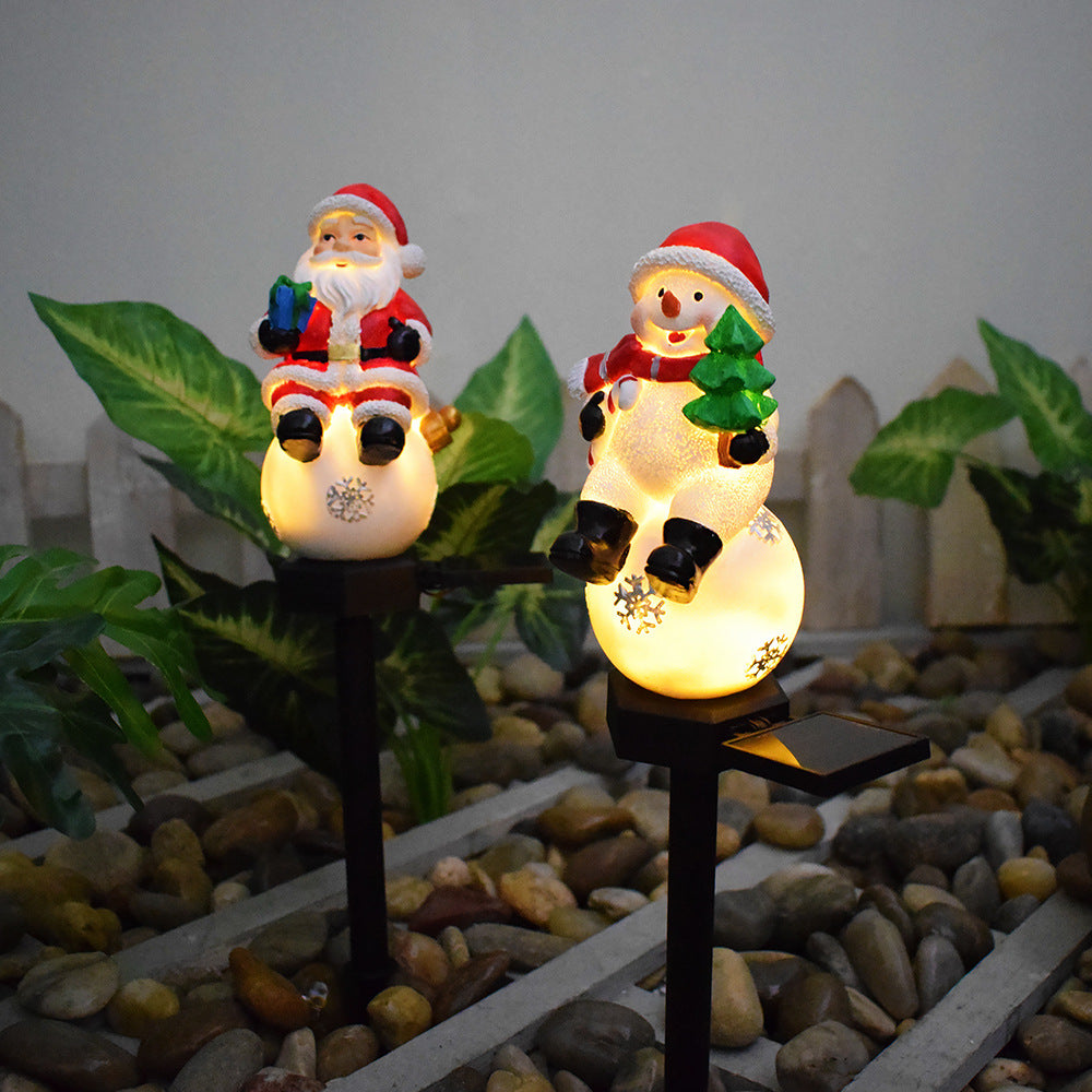 Moderne Art Deco Solar Wasserdichte Harz ABS Weihnachtsmann Schneemann Weihnachtsdekoration LED Außenbeleuchtung Landschaftsbeleuchtung für Garten 