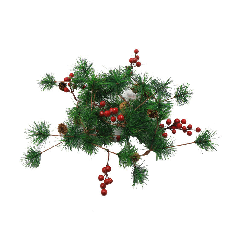 Moderne Art-Deco-Batterie Kupfer Kunststoff Blatt Glocke Kiefernnadel Rote Frucht Weihnachtsdekoration LED-Lichterkette für Schlafzimmer 