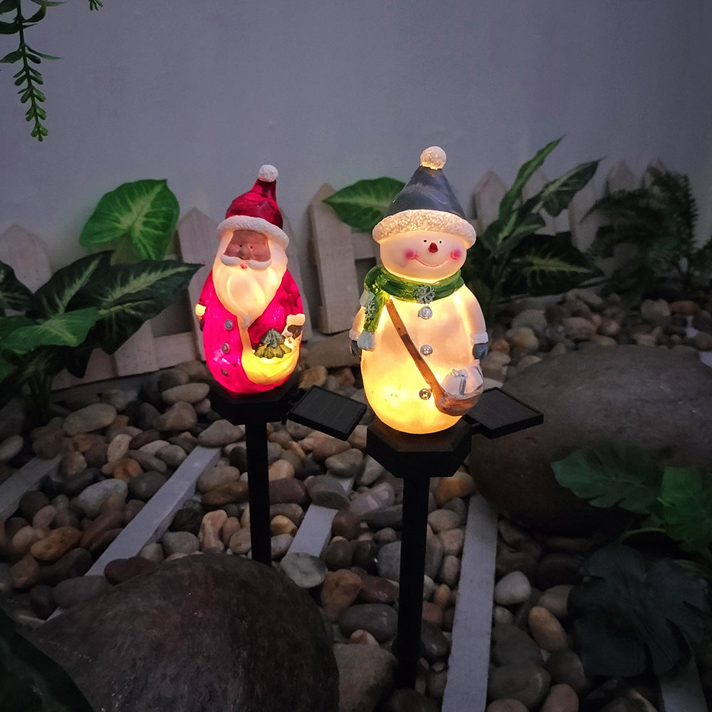 Moderne Art Deco Solar Wasserdichte Harz ABS Weihnachtsmann Schneemann Weihnachtsdekoration LED Außenbeleuchtung Landschaftsbeleuchtung für Garten 