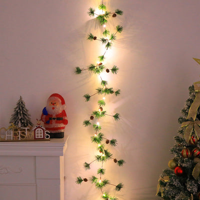 Modern Art Deco Battery Copper Plastic Leaf Bell Pine Needle Red Fruit Christmas Decoration LED String Lights For Bedroom