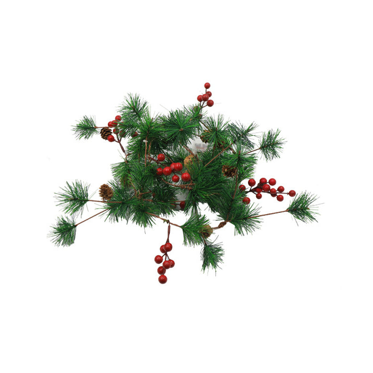 Moderne Art-Deco-Batterie Kupfer Kunststoff Blatt Glocke Kiefernnadel Rote Frucht Weihnachtsdekoration LED-Lichterkette für Schlafzimmer 