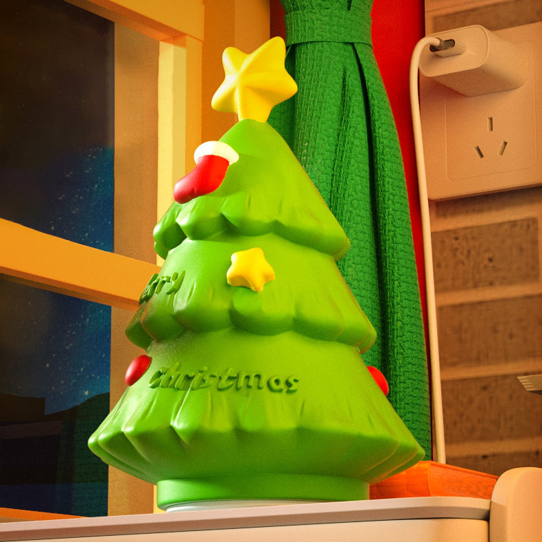 Zeitgenössische kreative wiederaufladbare ABS-Silikon-Weihnachtsbaum-LED-Tischlampe Nachtlicht für das Bett 