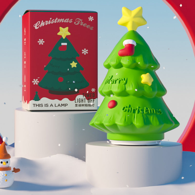 Zeitgenössische kreative wiederaufladbare ABS-Silikon-Weihnachtsbaum-LED-Tischlampe Nachtlicht für das Bett 